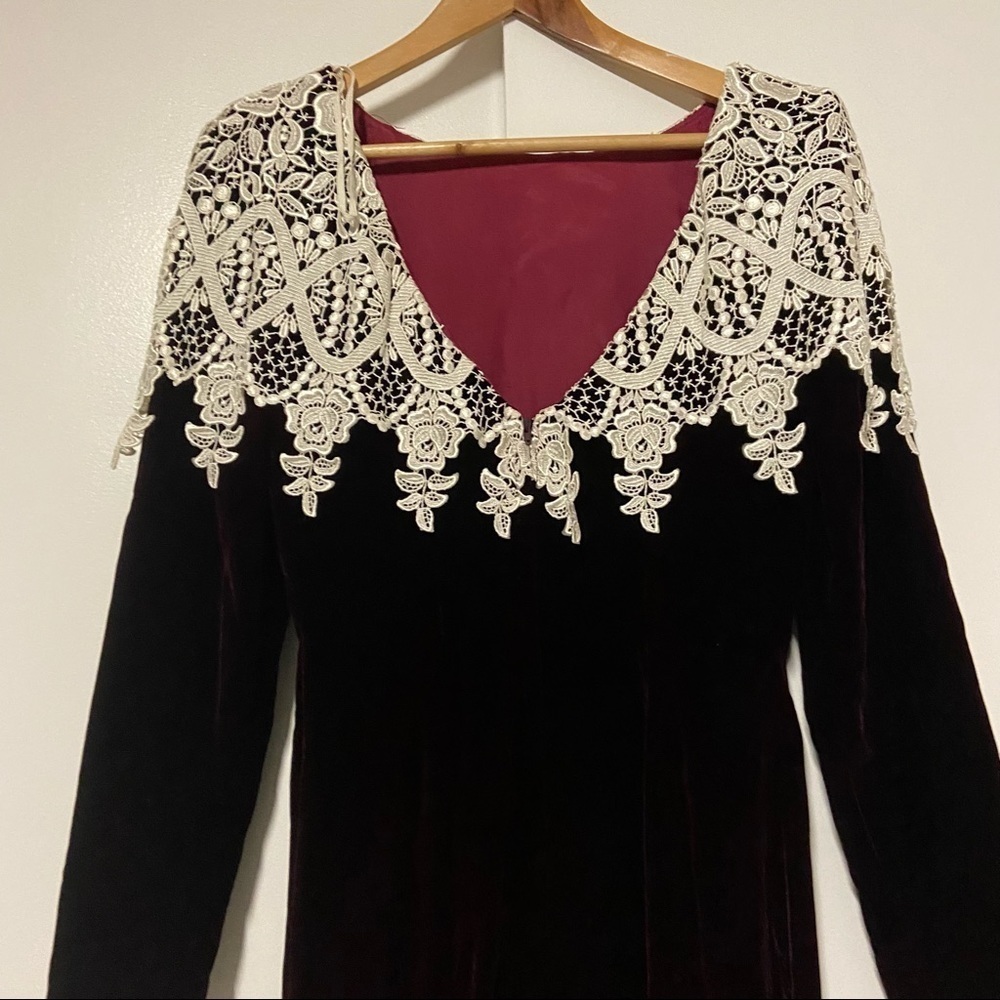 vintage jessica mcclintock velvet crochet detail long sleeves dress Size 4 - Picture 9 of 10
